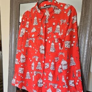 Karl Lagerfeld Red and White Architectural Print Blouse